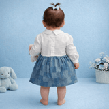 TINY TIGGY Premium Cotton Baby Girl Denim Frock with attached White Shirt