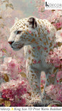 White leopard surrounded by pink flowers bedsheet.