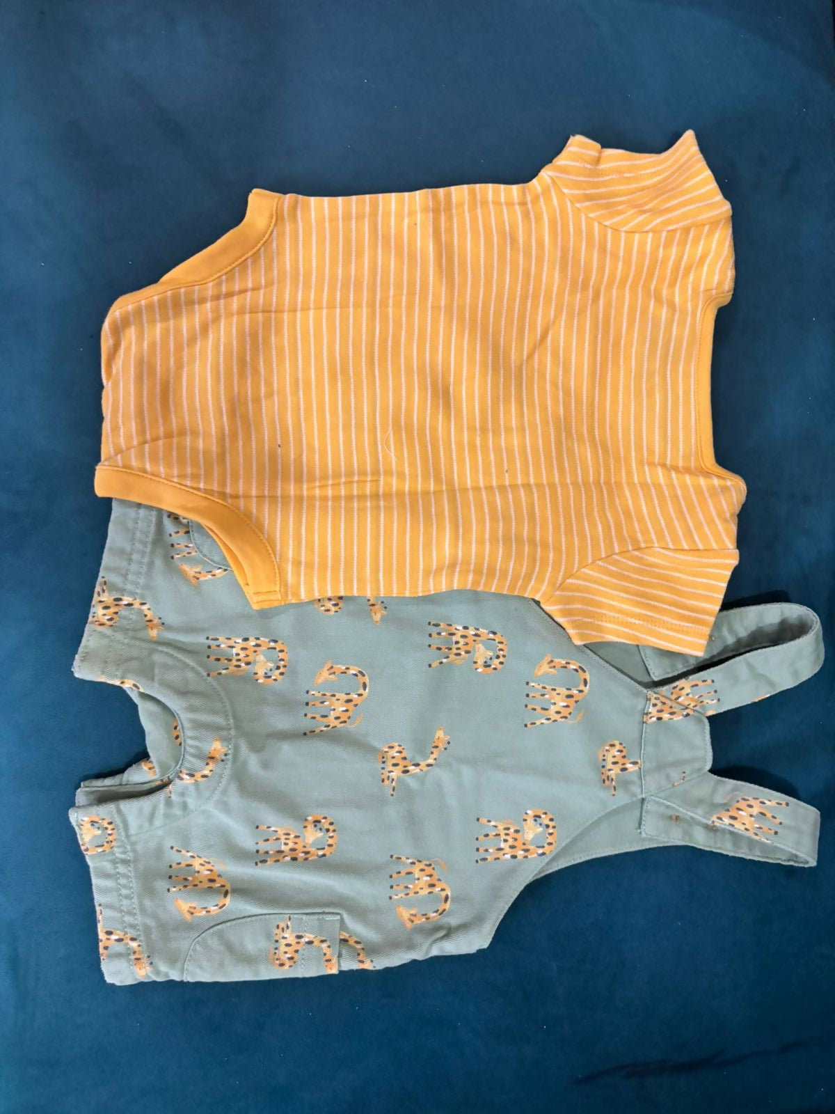 MOTHERCARE Printed Dungarees with Striped Bodysuit