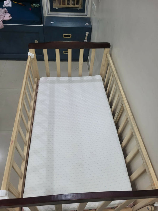 Buy FURNIFEST Wooden Baby Cot Crib – sturdy pinewood cradle with mattress, storage & mosquito net for 0–3 yrs.