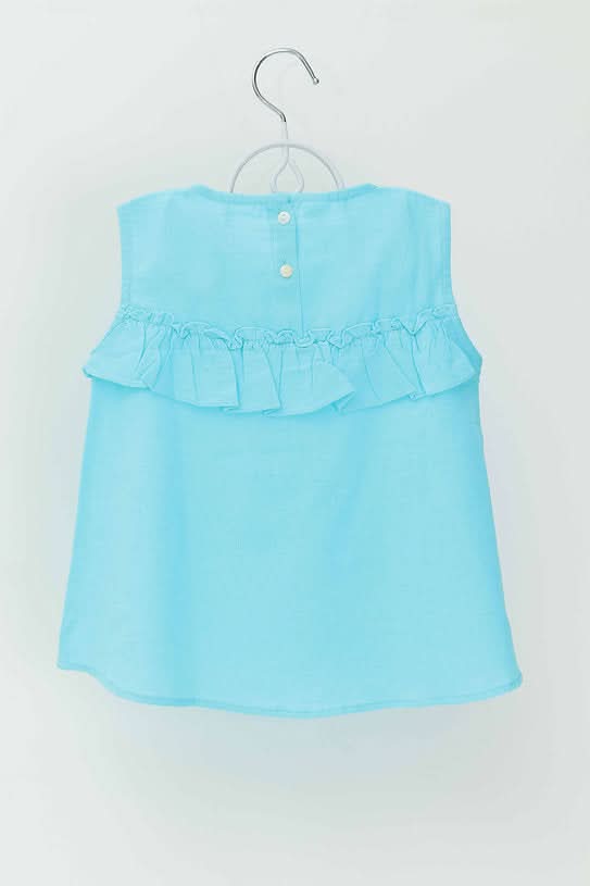 Discover the stylish blue umbrella cotton top for girls, featuring 100% soft, breathable cotton and a unique design, perfect for casual outings and special occasions.