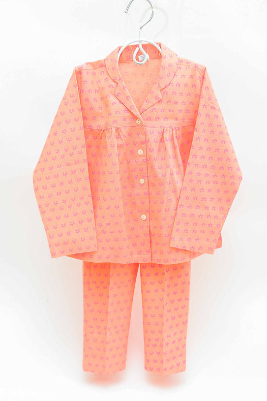 Soft and breathable salmon orange 100% cotton girls nightwear, offering ultimate comfort and style for a restful night's sleep.