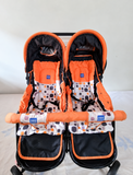 Mee Mee Twin Baby Stroller Double Pram 2 Seat Recline Canopy Foldable Orange