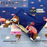 Mokshay Teens Superking kids bedsheet set with animal design on a blue background