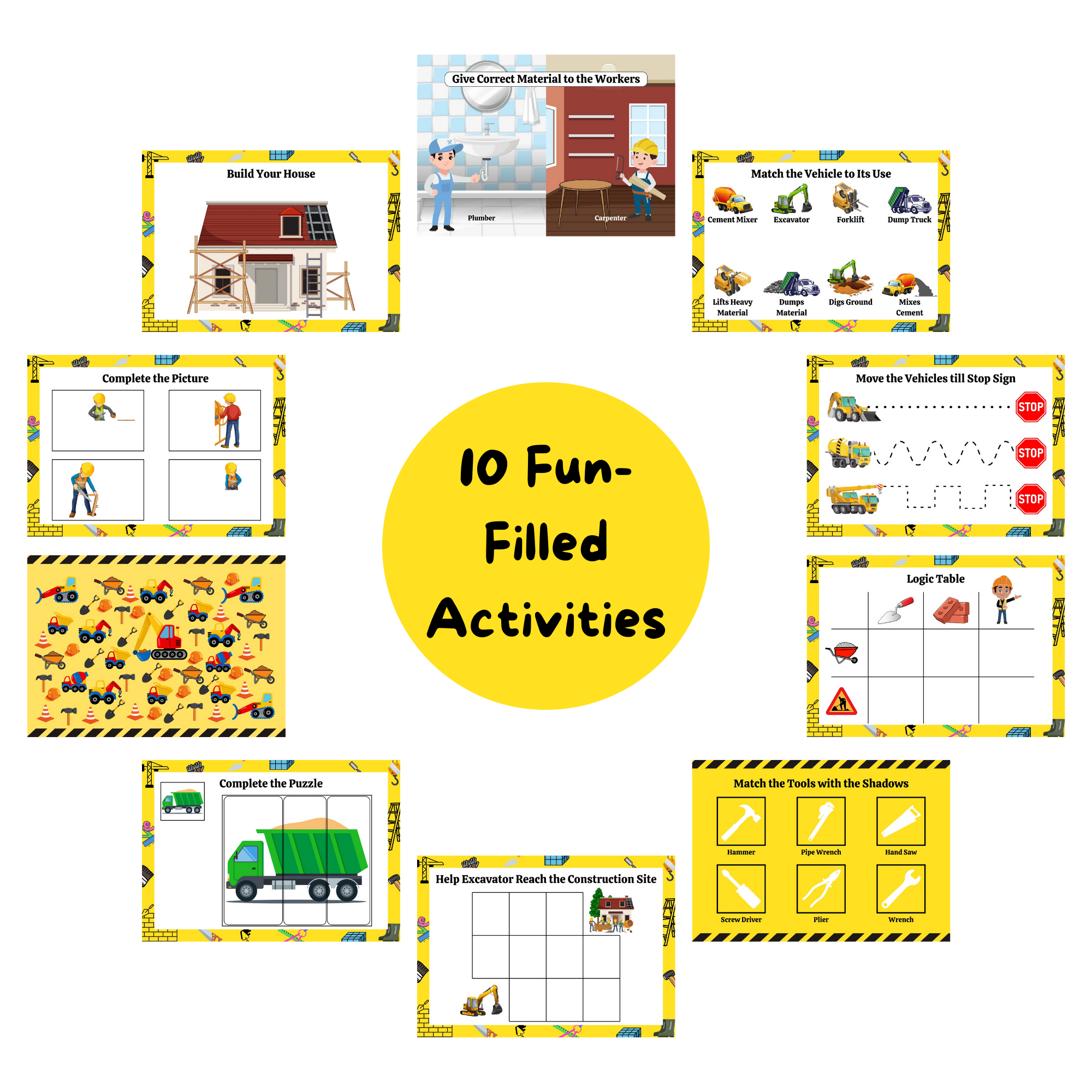 The activities help improve motor skills, cognitive skills, basic literacy, and memorization.