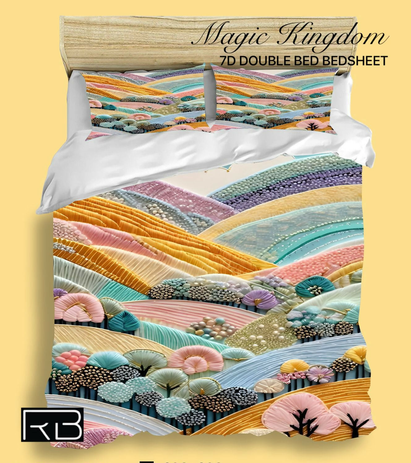 Colorful 7D double bed sheets with landscape design