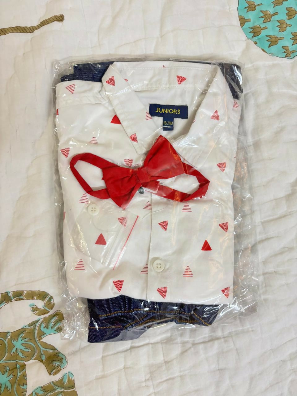 JUNIORS by Lifestyle boys shirt, bow tie & jeans set – brand new, size 18–24 months, fits up to 3 yrs.