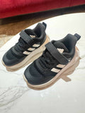 Adidas kids running shoes black with white stripes, UK 8K size, gently used, cloudfoam sole