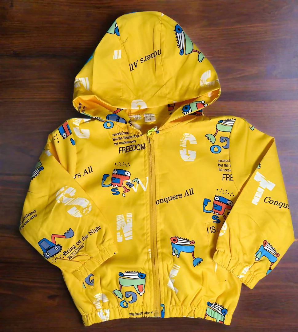 Yellow children's jacket with robot and text design