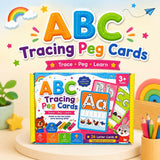 ABC Tracing Peg Cards for kids featuring engaging alphabet tracing activities designed to encourage letter recognition, pre-writing practice, fine motor control, hand-eye coordination and early learning.