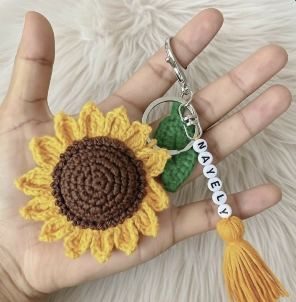 Sunflower keychain with a tassel