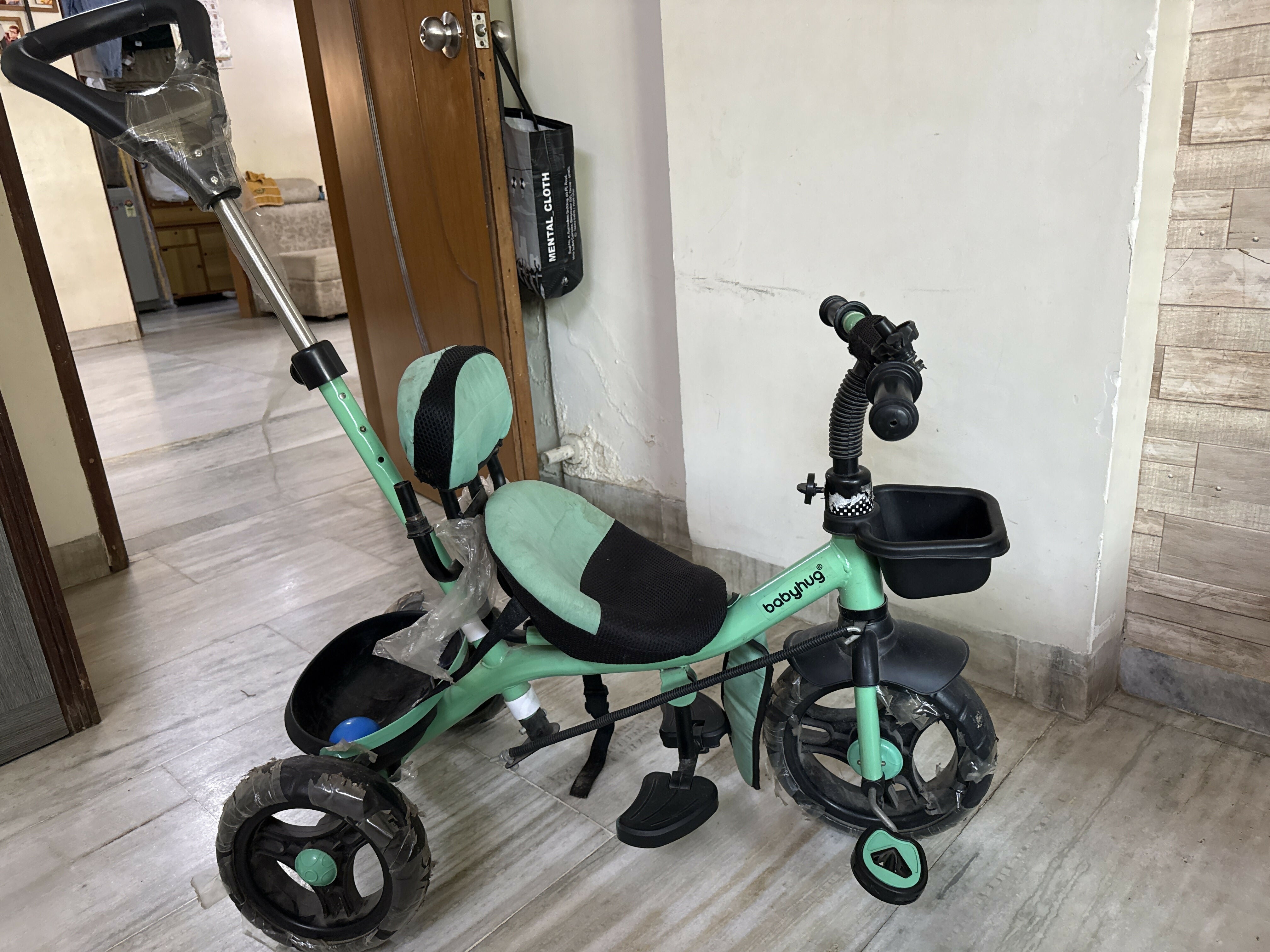 BABYHUG Plug N Play Gladiator tricycle for kids with sturdy frame, comfortable seat, easy-grip handlebars, durable wheels, and fun riding design for outdoor play.