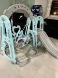 BAYBEE Twinkle 4-in-1 Swing & Slider Foldable Baby Garden Slide with swing, slide, basketball hoop, foldable design, sturdy construction, and smooth edges for safe indoor and outdoor play.