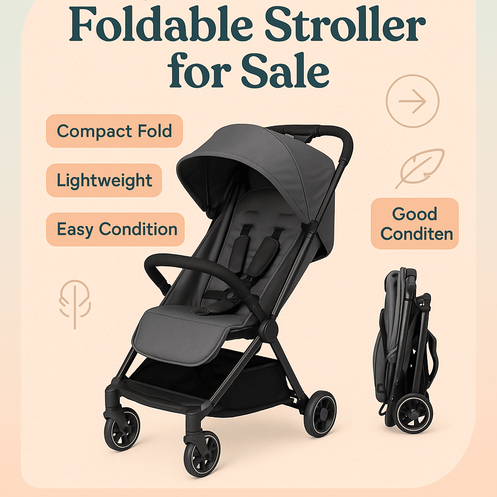 KIDILO one-click foldable baby stroller with compact folding design, reclining seat, sturdy wheels, safety harness, and 20 kg weight capacity for comfortable baby travel.