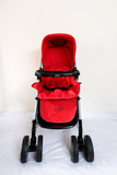 Babyhug 2-in-1 Rock and Roll stroller with rocker mode, reversible handle, reclining seat, 5-point safety harness, adjustable canopy, and smooth wheels for comfortable rides.