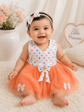 Brand new baby girl orange dress frock featuring soft comfortable fabric, charming design, and a comfortable fit for everyday wear, birthdays, and special occasions.