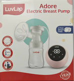 Luvlap Adore Electric Breast Pump packaging with pump and control panel on a white background
