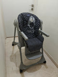 Chicco Polly Easy highchair with adjustable seating, feeding tray, secure safety harness, sturdy frame, and comfortable support for babies and toddlers during mealtimes.