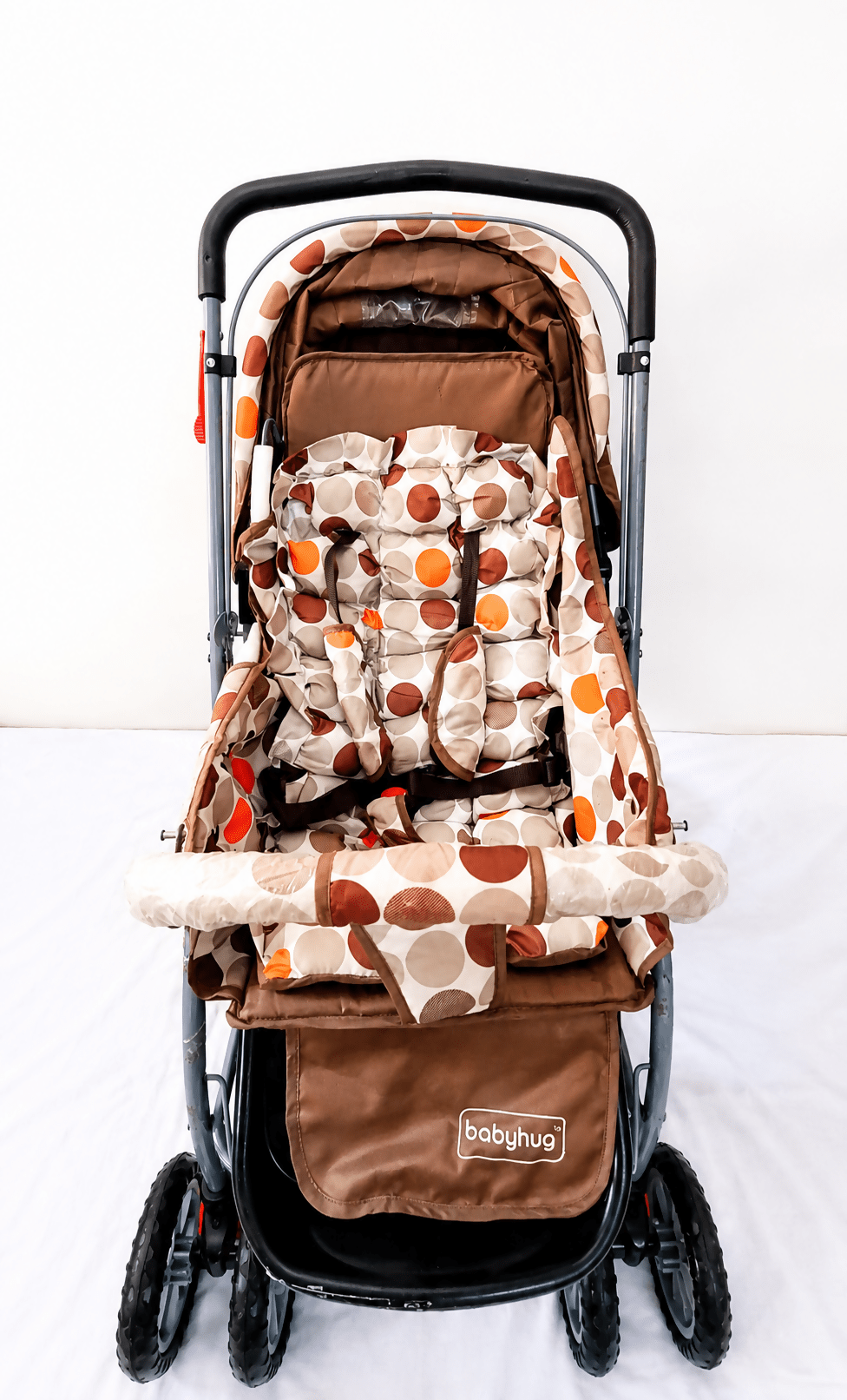 BABYHUG Cosy Cosmo baby stroller with reclining seat, foldable pram design, safety harness, smooth wheels, adjustable canopy, and comfortable travel support from newborn to toddler.