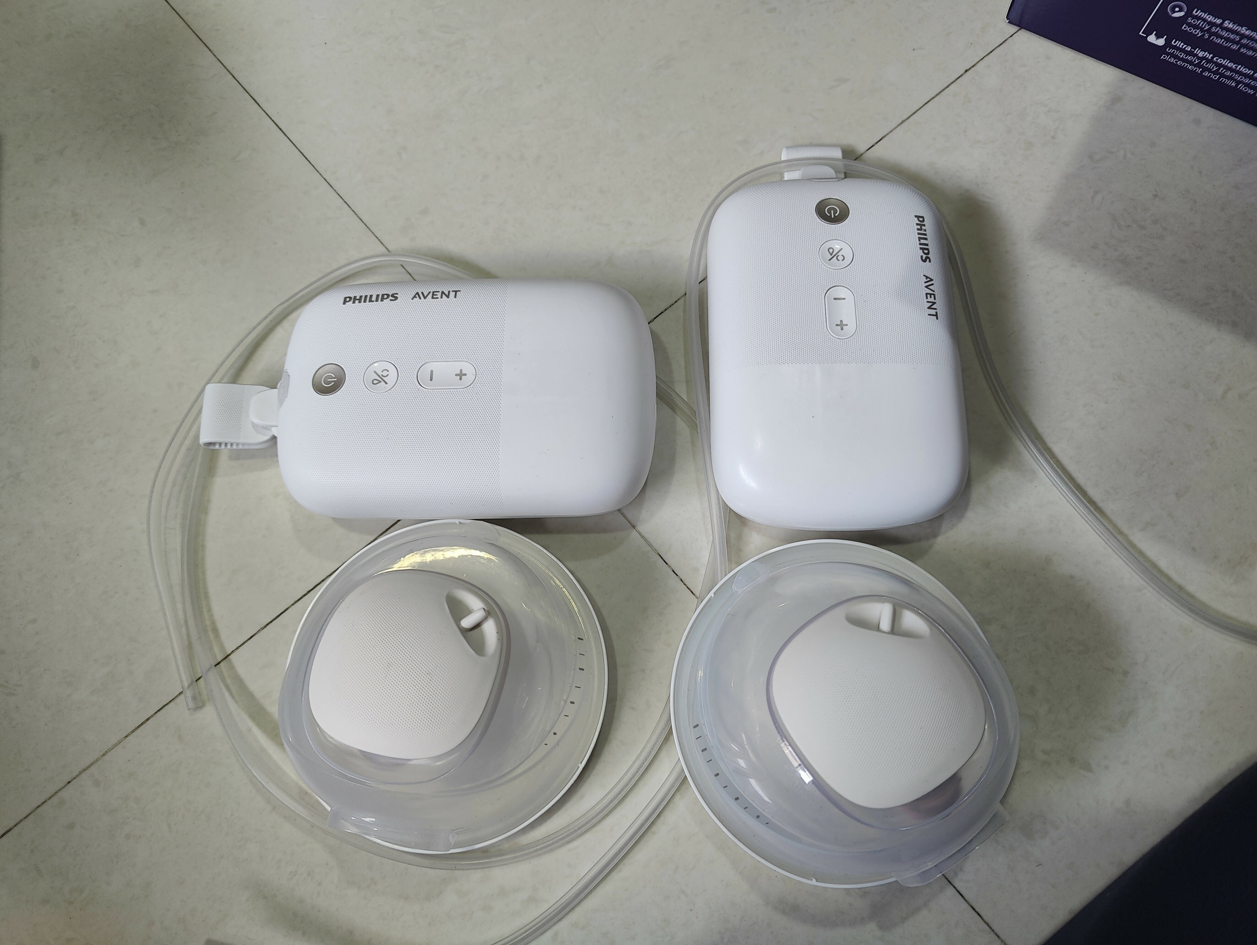 Philips Avent wearable hands-free breast pump with a discreet in-bra design, adjustable expression settings, soft silicone breast shield, and rechargeable operation for convenient pumping.