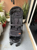 KIDILO one-click foldable baby stroller with compact folding design, reclining seat, sturdy wheels, safety harness, and 20 kg weight capacity for comfortable baby travel.
