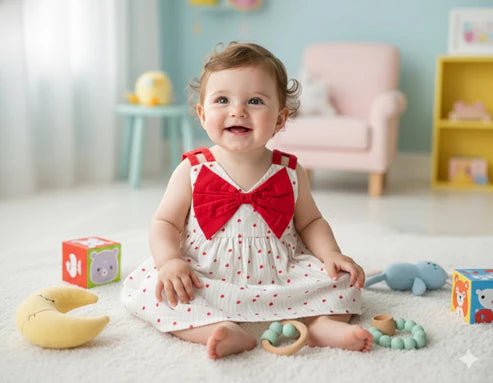 TINY TIGG Baby Sleeveless Bow Dress with Heart Print