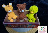 Handmade crochet amigurumi animals toy set crafted from soft yarn with cute animal designs, detailed stitching, and cuddly finish for babies, kids, gifting, and nursery décor.