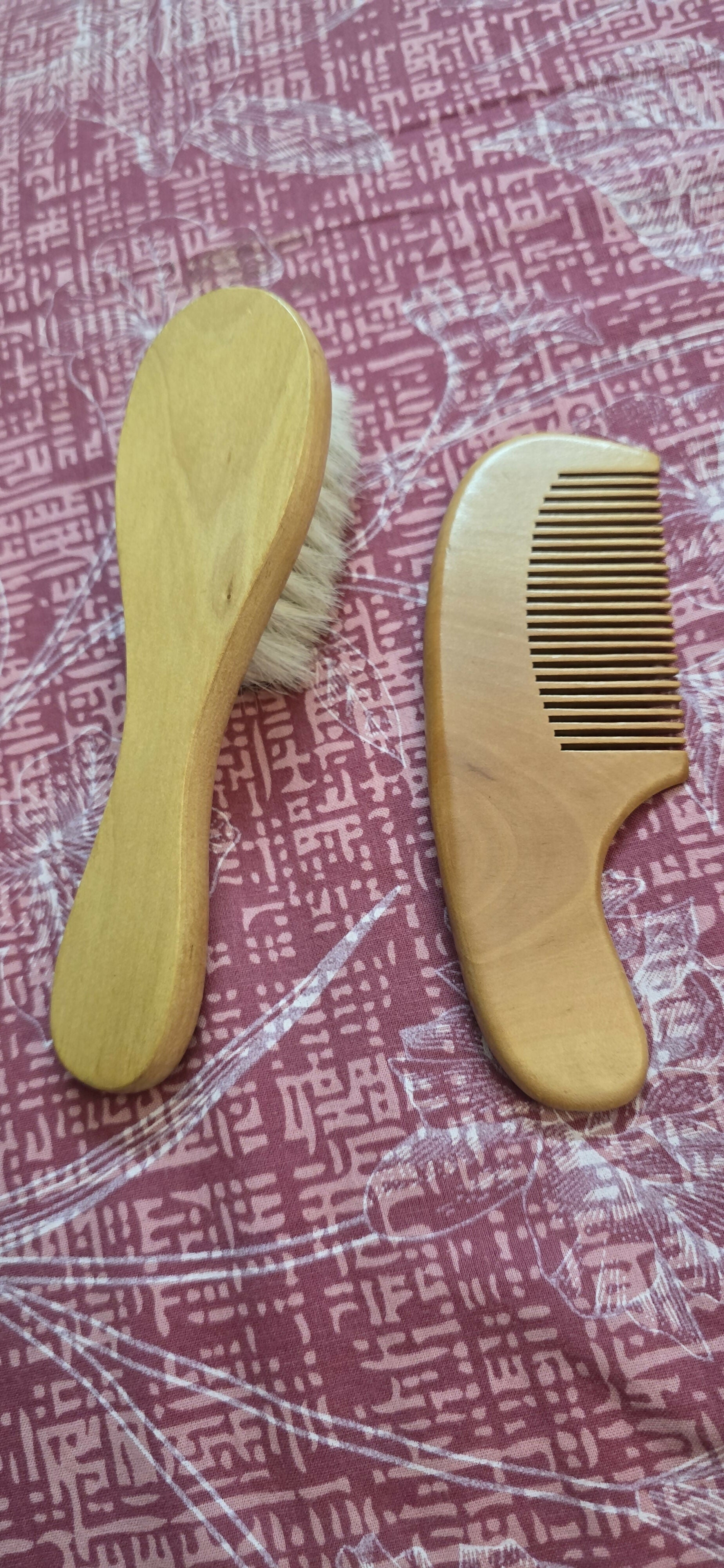 Imported wooden comb and brush set with rubber bands—gentle, eco-friendly, and perfect for baby hair care and styling.