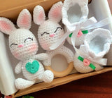 Crochet Bunny Soft Toy Set – 6” Handmade Bunny with Rattle & Shoes