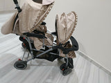 BABYHUG Twinster Easy Foldable Twin Stroller/Pram - Coffee Brown