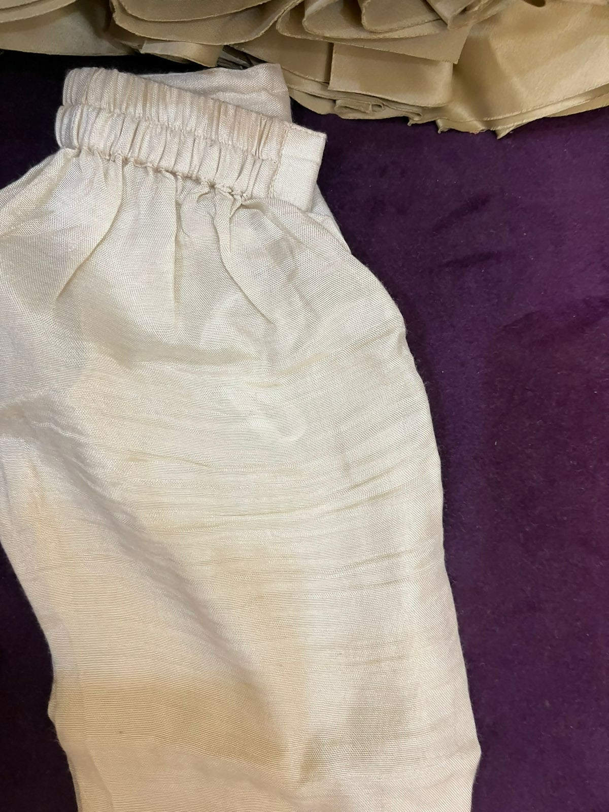 Elegant pure crepe lehenga set for baby girls with hand-thread work and accessories; stylish kurta-pyjama set for baby boys, perfect for festive occasions.