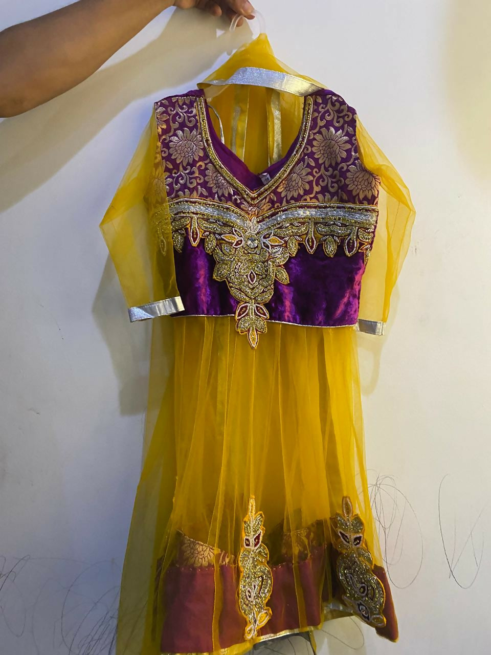 Dress your little one in this vibrant Yellow and Purple Traditional Chaniya Choli for a stunning, festive look!