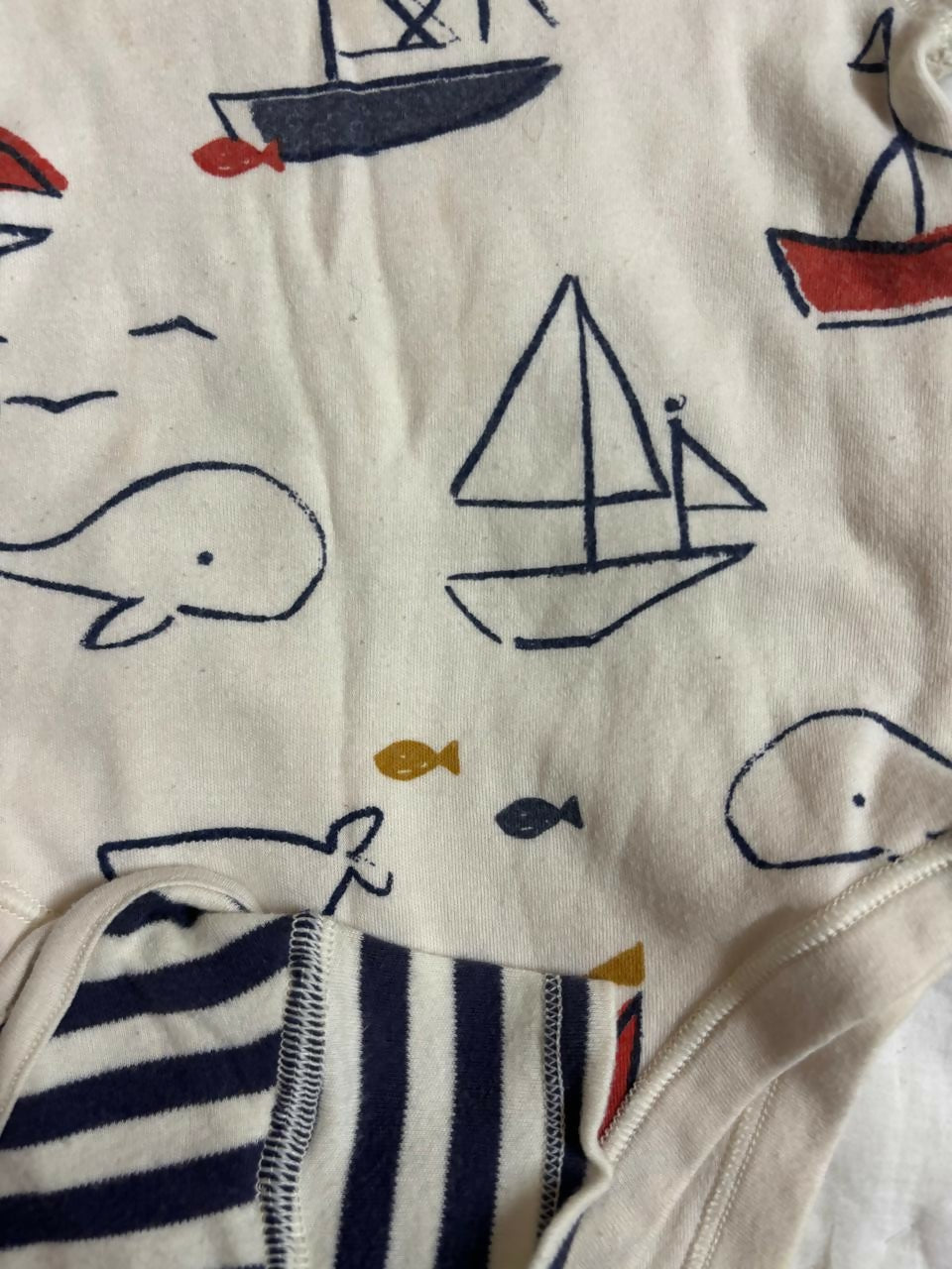 MARKS & SPENCER 3-pack cotton bodysuits – navy, stripes & nautical print, 3–6 months (fits up to 8 months).