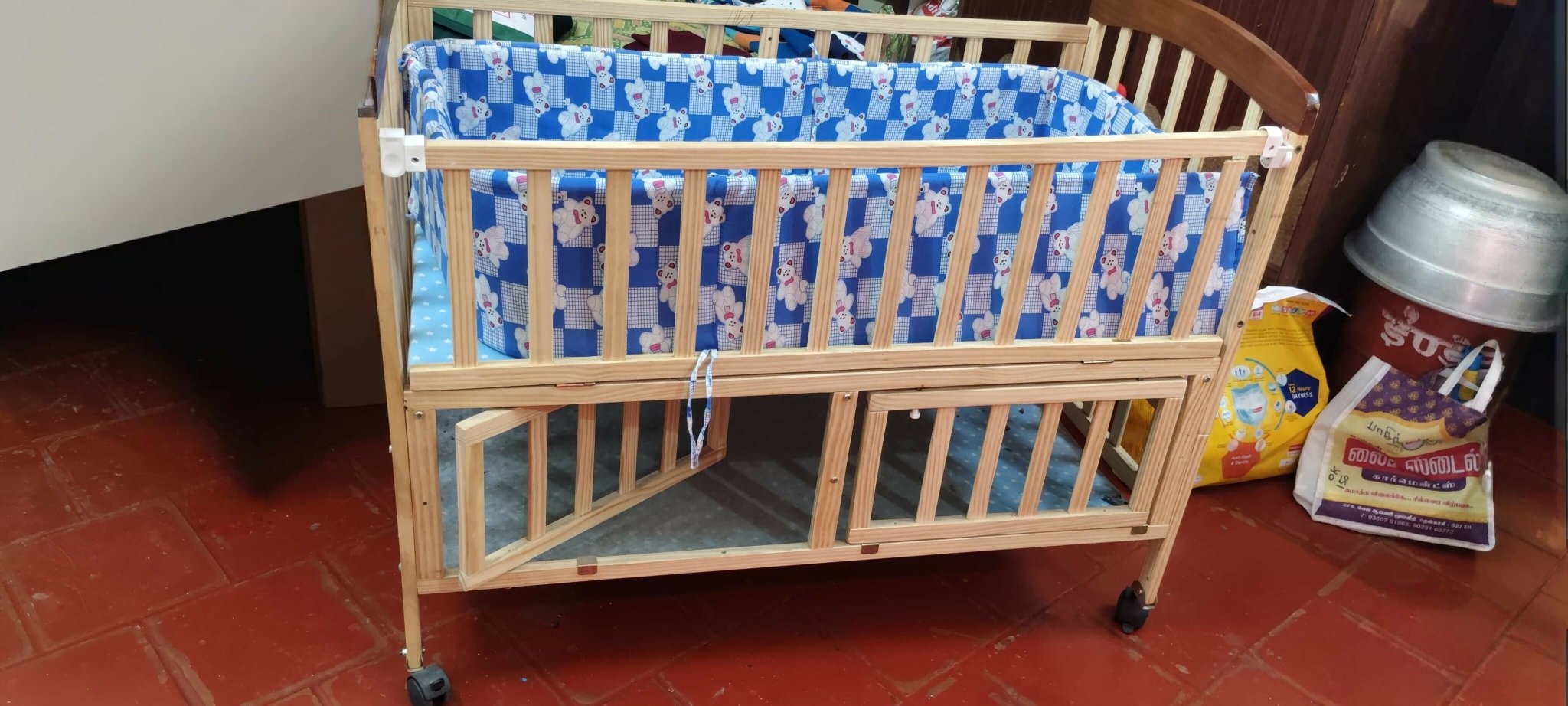 FURNIFEST 16-in-1 baby cot and crib for ages 0–6 years with mattress, diaper changing station, and mosquito net, convertible multifunction nursery bed with sturdy frame and safe sleeping space for babies and toddlers.