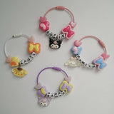 Set of colorful hair ties with cartoon characters and names