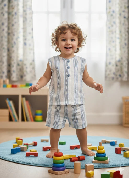 TINY TIGGY 100% Cotton Baby Boy Shirt & Short Outfit Set