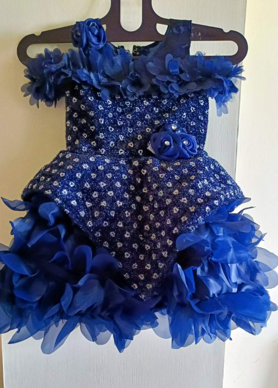 Dress your little one in elegance with this Navy Blue Partywear Frock, perfect for making her shine at any special occasion!