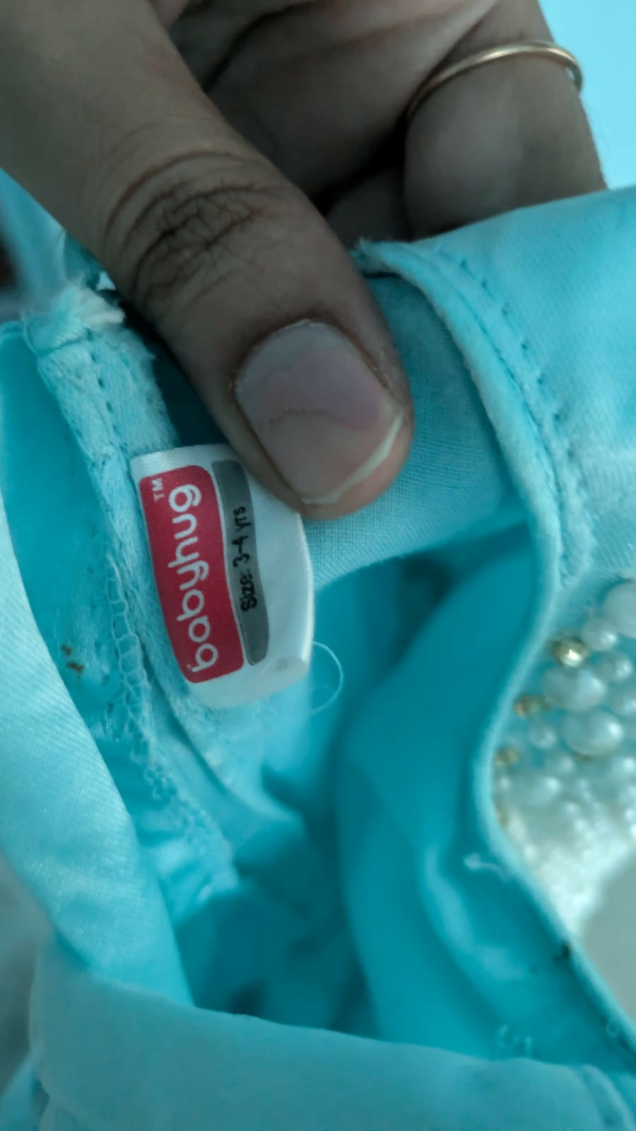 Elegant BABYHUG blue pearl frock/dress for baby girls, perfect for parties and festive occasions, with premium comfort and style.