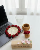 Crochet rose flower coaster with tiny basket