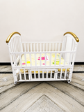 HunyHuny Wooden Baby Cot Crib B102 with rocking function, lockable wheels, included mattress, spacious sleeping area, and a sturdy wooden frame for safe and comfortable sleep.