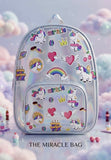 Holographic Backpack – 14 Inch featuring a shiny iridescent finish, spacious main compartment, adjustable shoulder straps, secure zip closure, and lightweight design for school, outings, travel, and everyday use.
