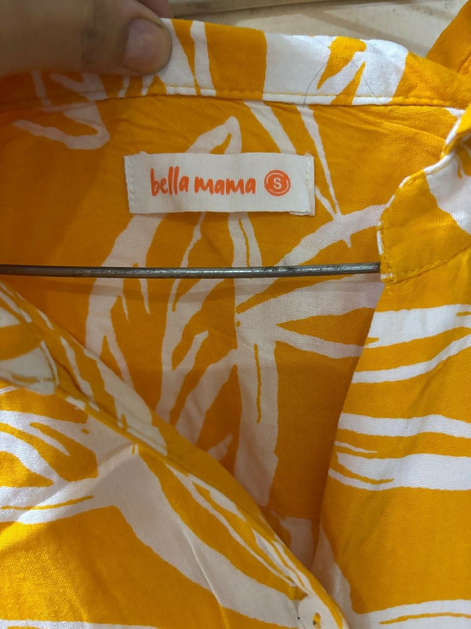 BELLA MAMA tropical leaf maternity shirt dress – nursing-friendly, comfy, and wearable beyond pregnancy.