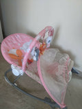 INFANTSO baby rocker and bouncer in pink with cushioned seating, gentle rocking motion, secure safety harness, and comfortable support for baby relaxation, play, and rest.