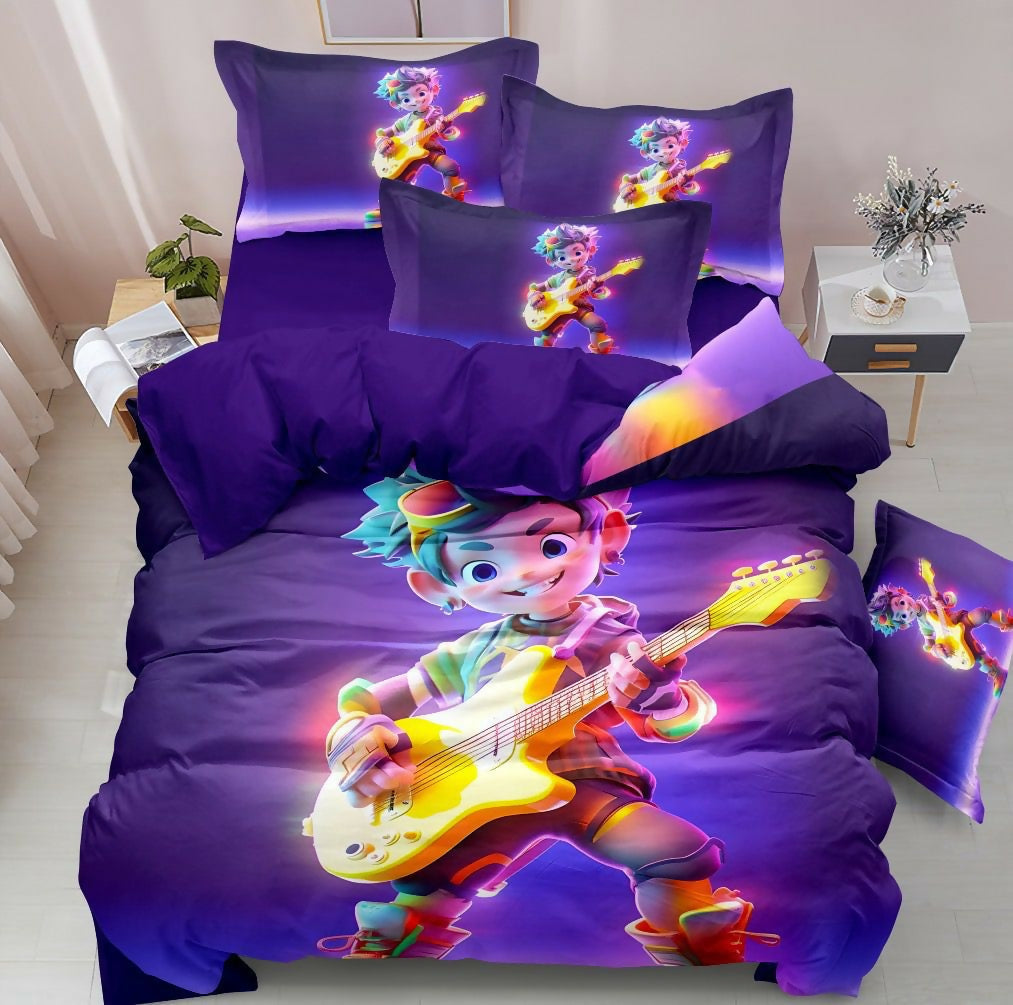 Bedding set with cartoon character playing guitar