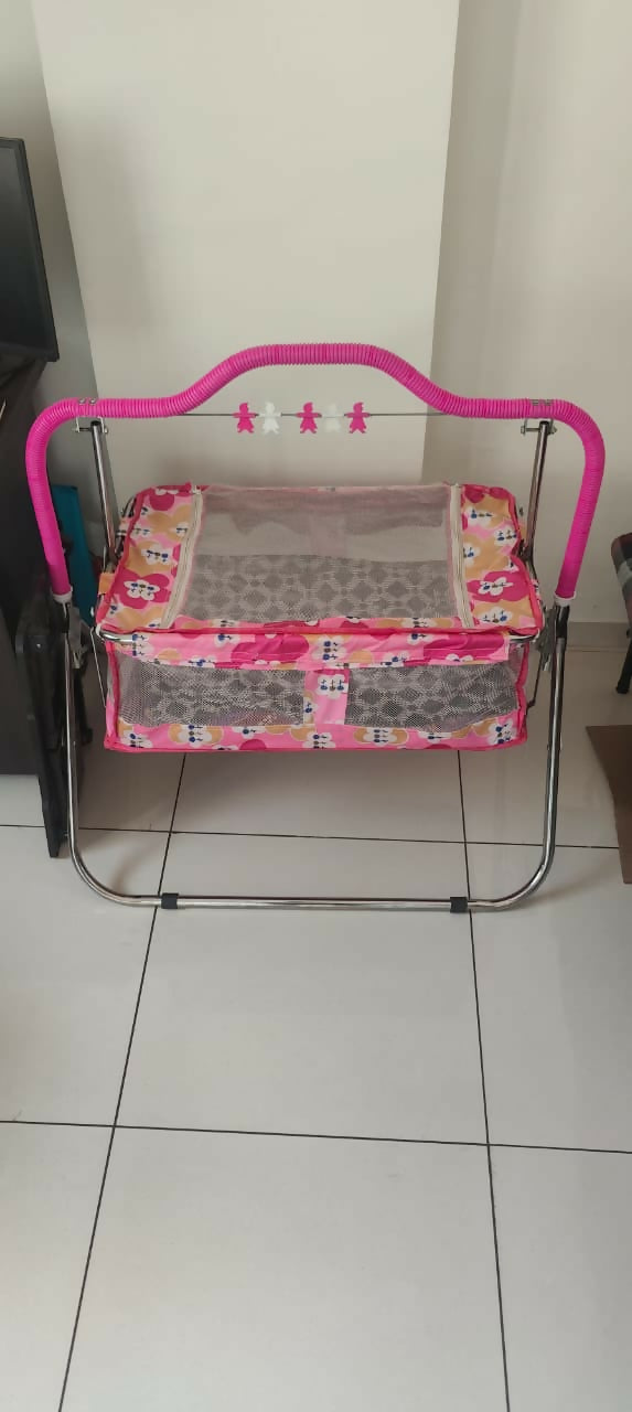 Foldable Baby Jhula / Cradle,pink , Pink