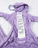 We Made Me Pao Papoose Three 3-in-1 Baby Carrier in Purple with multiple carrying positions, padded shoulder straps, adjustable waist belt, ergonomic support, and breathable fabric for comfortable babywearing.