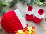 Soft and cozy Sweater, Cap, and Booties Set for babies, offering warmth, comfort, and style for colder days.