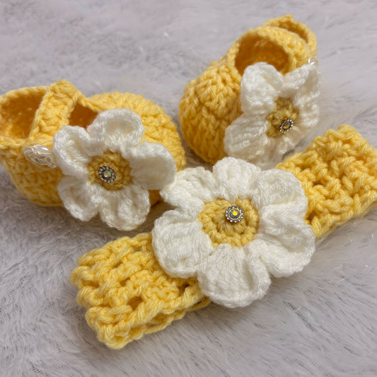 Crochet Baby Girl Shoes/Sandals & Headband