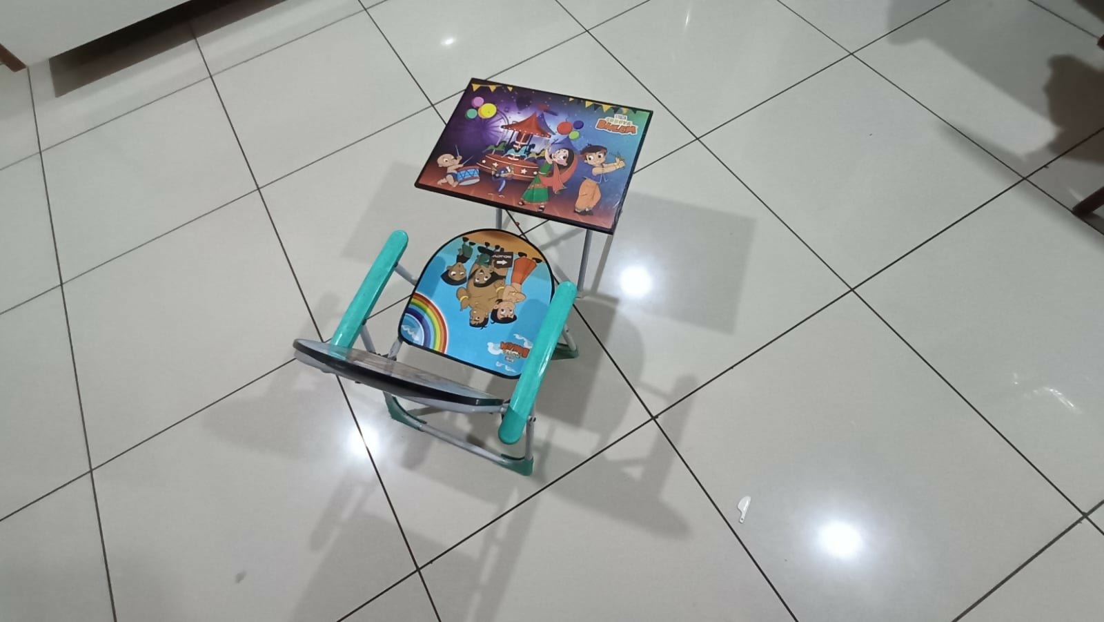 Study table and chair set for kids with sturdy construction, comfortable seating, spacious tabletop, and functional design for learning, reading, writing, and creative activities.
