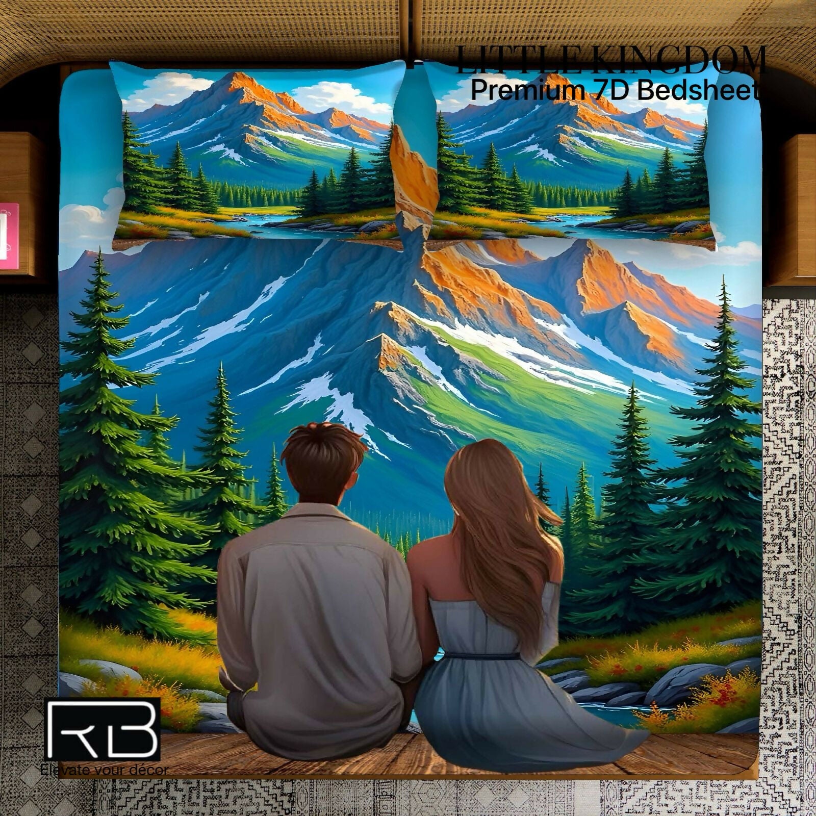 Bedding set with mountain and forest design